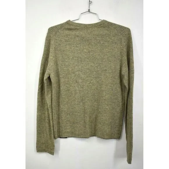 Abercrombie & Fitch Mens Tan Crew Neck Ribbed Formal Lambswool Sweater Sz L - Picture 2 of 6